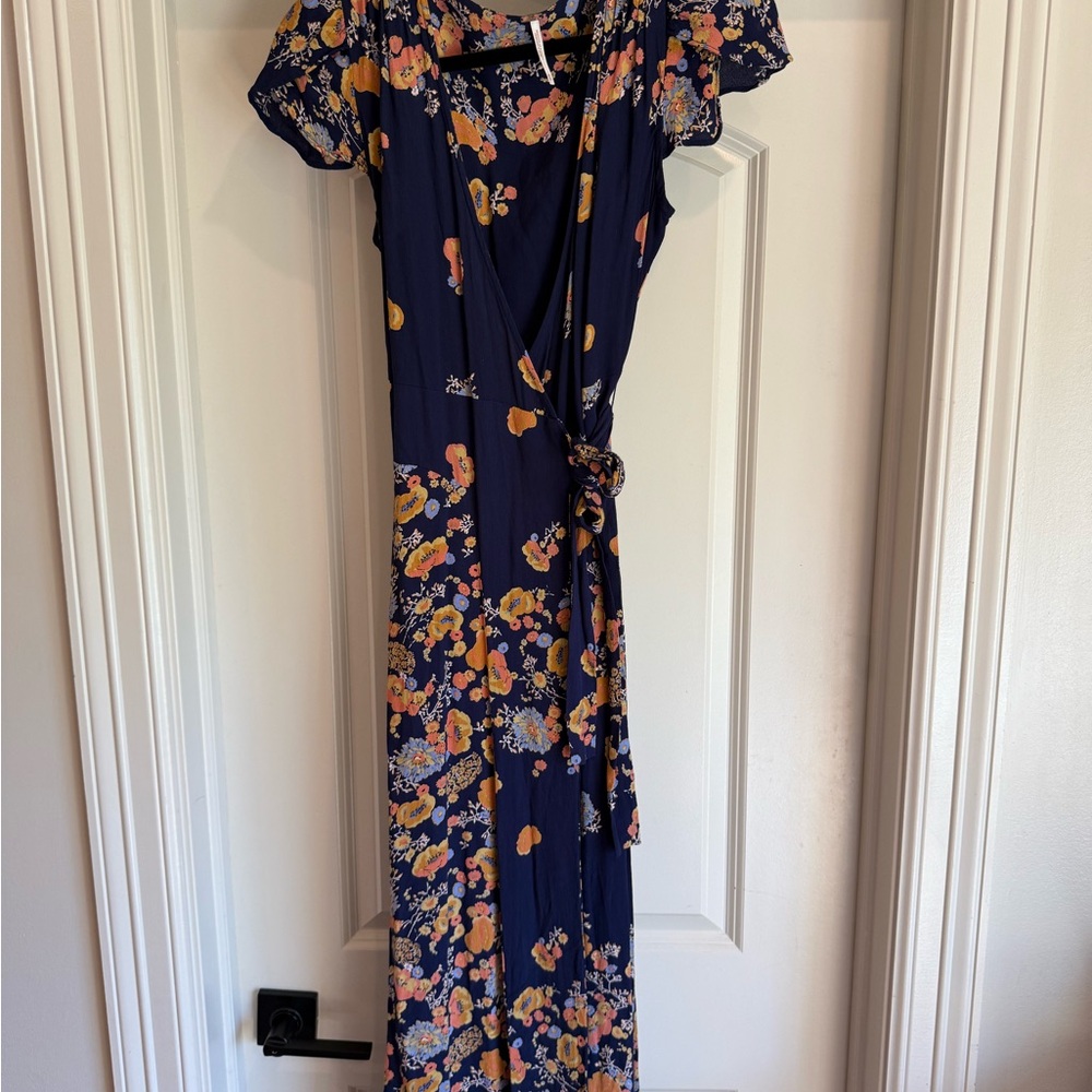 Free People Navy and Orange Floral Maxi Dress